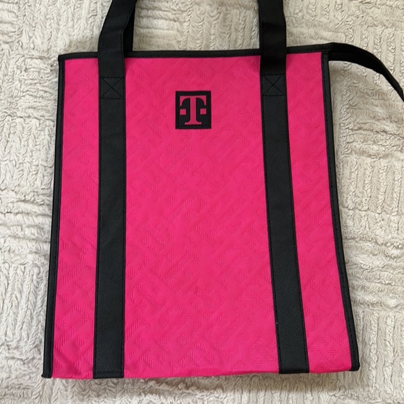 New reusable insulated shopping tote bag with zipper closure pink & black - Picture 6 of 16